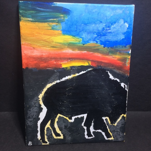 Contemporary Art Bison at Sunset, Striking Acrylic Painting - Picture 3 of 4